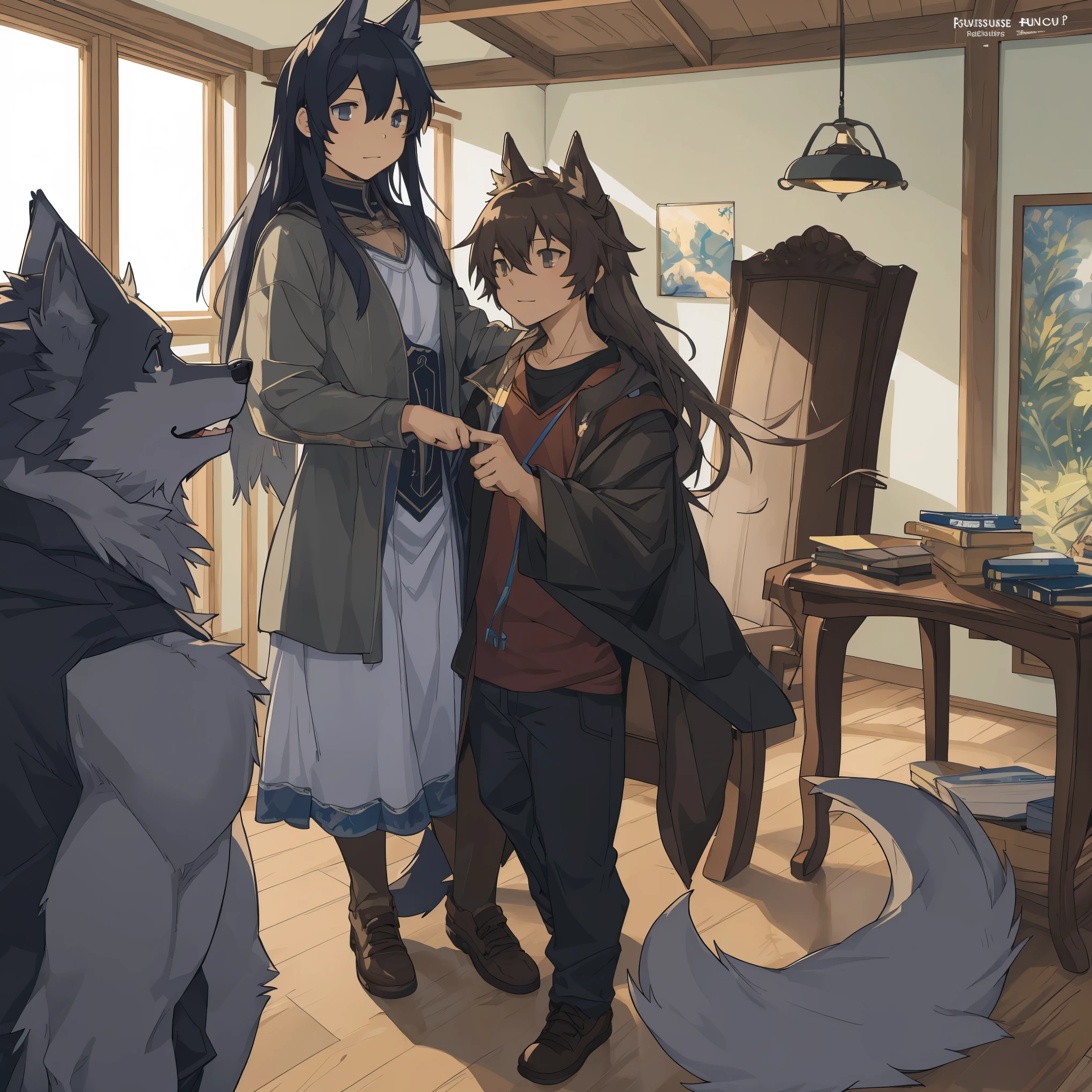 High-quality illustrations, doujinshi cover_page, highres, absurdres, The story of the meeting of a girl and a wolf,