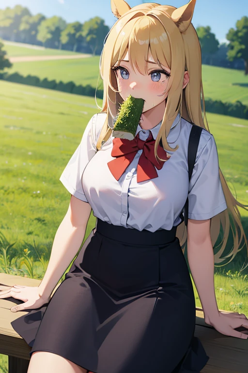 Horse Girl Eating Grass