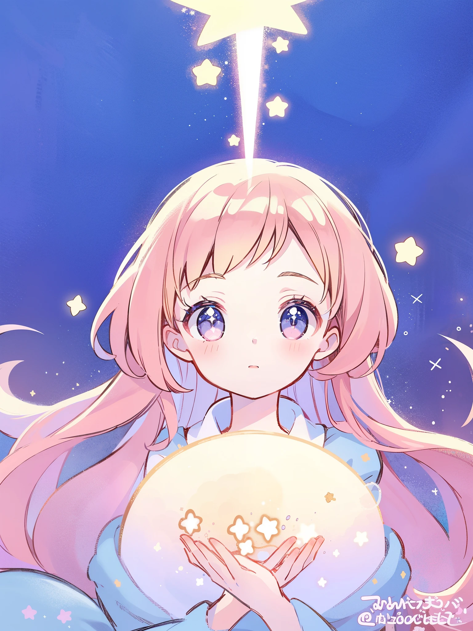 complex background, wishing star background, magical girl wearing an ethereal mystical pink translucent dress that reflects the stars, close up, sparkling detailed eyes, golden ratio face, perfect composition, perfume promo art, mystic, complex drawing, highly detailed, Covergirl brand, promo art, artistic rendition, ethereal, starry night, midjourney style