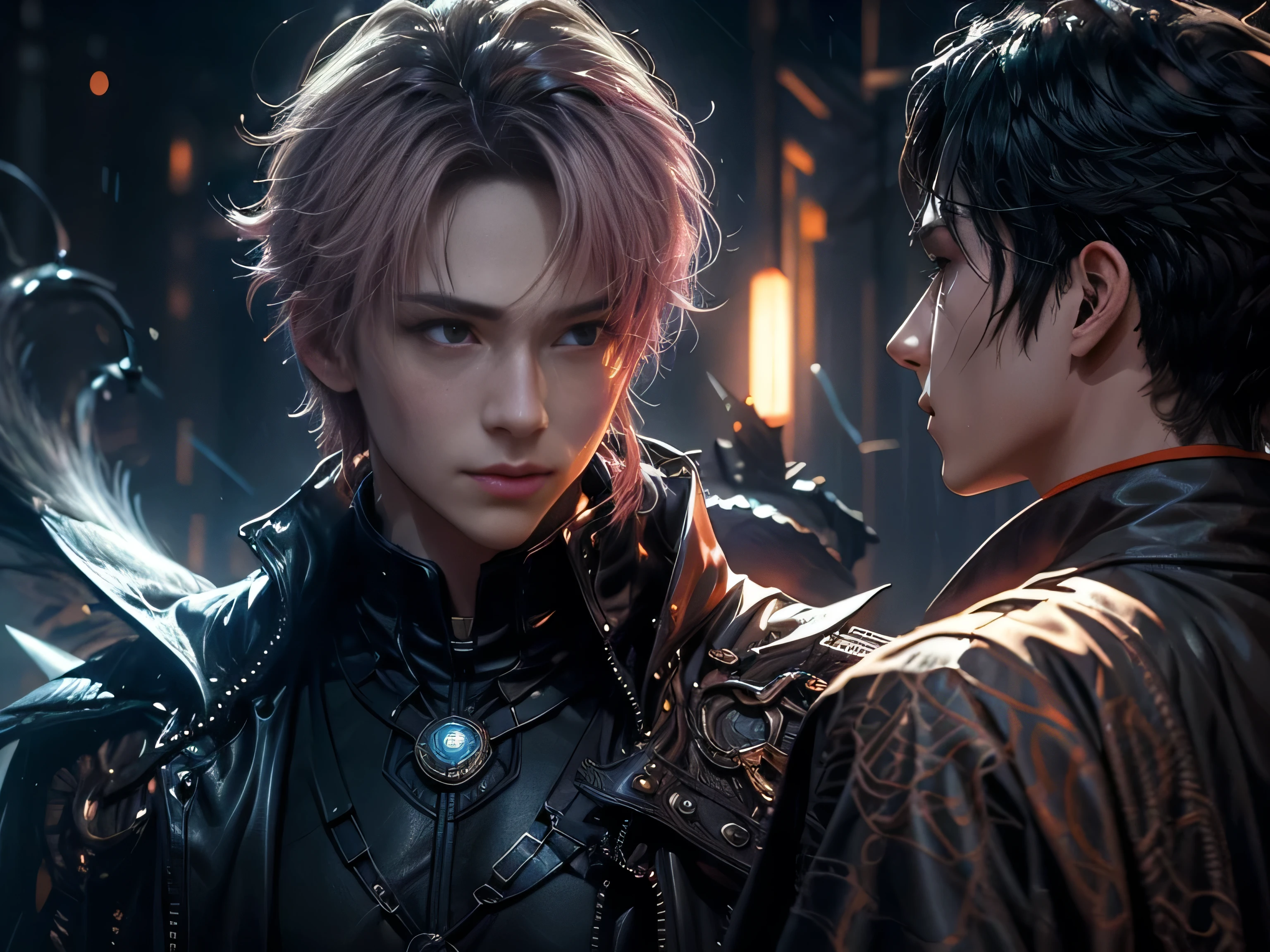 (Best Quality, 8K, Masterpiece, HDR, Soft Lighting, Picture Perfect, Realistic, Vivid), Nine Tails of a Black Fox (1.0), Tail of a Black Fox (1.0), Nine-Tailed Fox, Guy Fox with Black Hair and Blue Suit Sexy open leather suit, naked torso with developed body, beautiful fantasy anime, very handsome and cute fox guy, pink flower rain, background blur, anime fantasy, Gouves style work, realistic: 1.37, top view, lying in pink flowers, horizontal view, (ultra high quality fantasy art), masterpiece, male model, ultra high quality male character design, anime art with 8k development, realistic anime art, highest quality wallpaper illustrations, complex ultra high quality accurate male characters faces, high quality design and accurate physics (super high quality fantasy style)) art, dark fantasy)) Style), masterpieces, super high-quality characters, anime resolution - 8K, realistic anime art, wallpapers with the highest quality illustrations, ultra-high detail of faces, high-quality design and accuracy of physics), color, depth of field, shadows, ray tracing , production of high-quality computer wallpapers and 8K resolution, (Accurate simulation of the interaction of light and materials)], [High-quality hair detail [More about beautiful and shiny red hair]], (Beautifully detailed hands [perfect fingers [Perfect nails]], (perfect anatomy (perfect proportions)))) [[Full-length]], [Perfect combination of colors (Accurate imitation of the interaction of light and material)], [art that conveys the meaning of the story]
