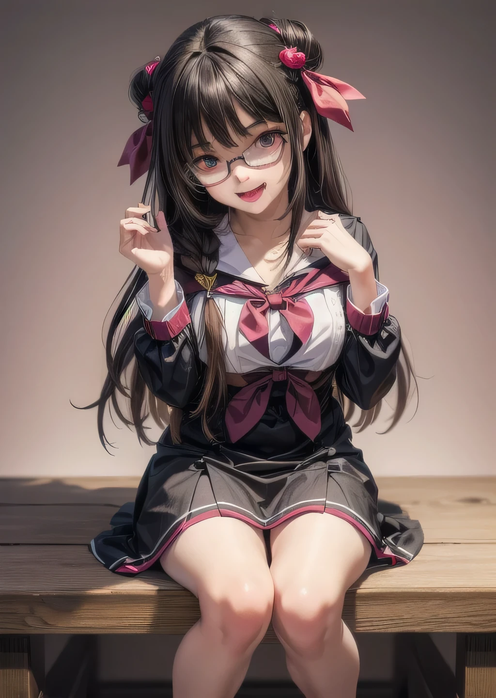 (highest quality:1.4), (High resolution:1.2), Sharp contours, Long Hair, highest quality, masterpiece,Glasses,Voice of the Heart,yandere,Full Body Shot,20-year-old woman,yandere,Big Breasts,Ecstasy,saliva,blush,Squint your eyes,Heterochromia iridis,Tuck up your clothes,nude,cum on head,breast milk,