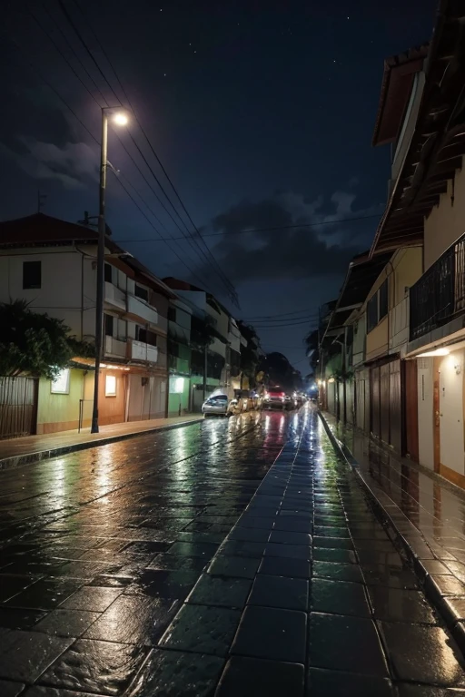 Chuva caindo em lugar escuro de noite