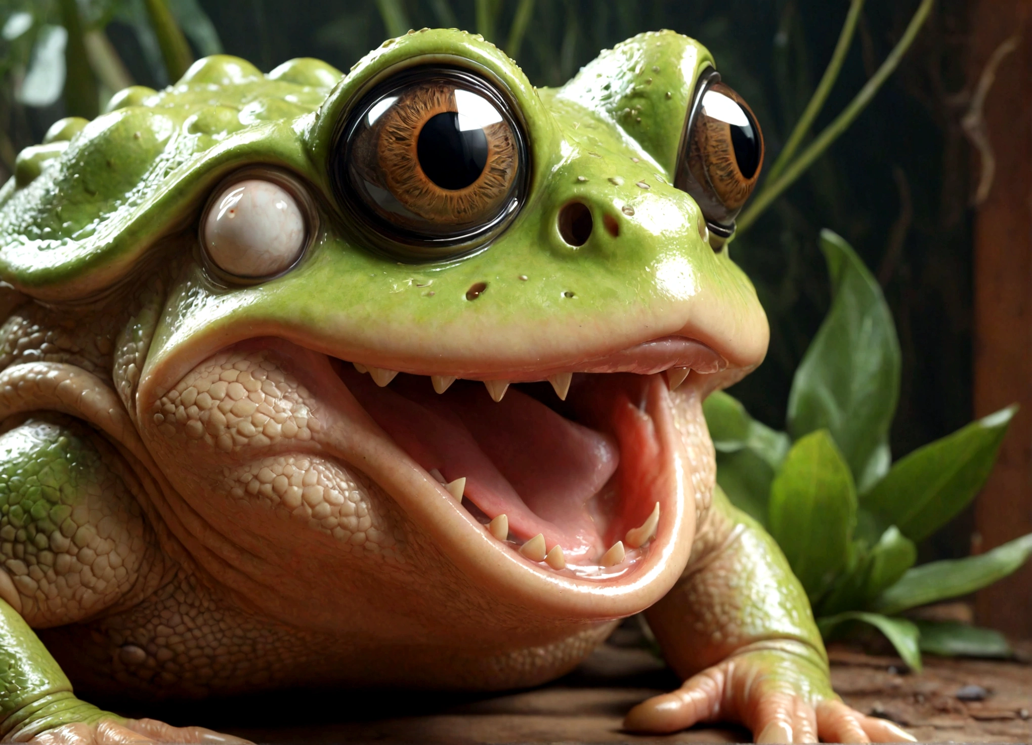giant evil toads from outer space,1girl,beautiful detailed eyes,beautiful detailed lips,extremely detailed eyes and face,longeyelashes,scared expression,retro 50s hairstyle,retro 50s clothing,tight skimpy clothes,horror,vore,sexy,titillation,(best quality,4k,8k,highres,masterpiece:1.2),ultra-detailed,(realistic,photorealistic,photo-realistic:1.37),concept art,dramatic lighting,vivid colors