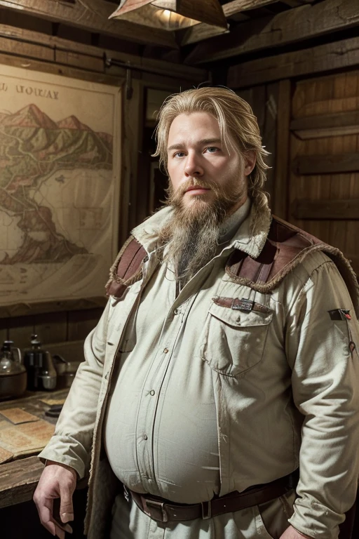 ((blond hairstyle of the 1300s)), Realistic， ((Full body photo)),Handsome face, male，(( (best quality,ultra-detailed),realistic,studio lighting,photography,two (chubby,plump) men with (big,fat) guts, hair and beard,🍀Baron Étienne Jocque governs the remote and lightly-populated Duchy of Crawford from his timber and stone stronghold Fort Grayling, built along the banks of the Au Sable River. He inherited his barony from his father Baron Claude Jocque, a French-Canadian fur trapper who first explored the region in the 1780s.
Baron Jocque himself is known as a seasoned wilderness scout and surveyor, having created some of the first crude maps of Crawford's vast forests, wetlands, and waterways. Now in his late 40s, he resides at Fort Grayling mainly during winter snows, emerging each spring to lead crews improving wagon trails and access points through the county for future pioneers and trade.
Though seen as gruff and unrefined by visiting nobles, Jocque enjoys great respect from the local frontier folk, trappers, and tradesmen. His knowledge of surveying, navigating, and outlasting Crawford’s harsh landscapes makes him an indispensable guide when it comes to pushing the borders of settlement deeper into the isolated domain under his loose stewardship.
((((looking at the watcher))))
