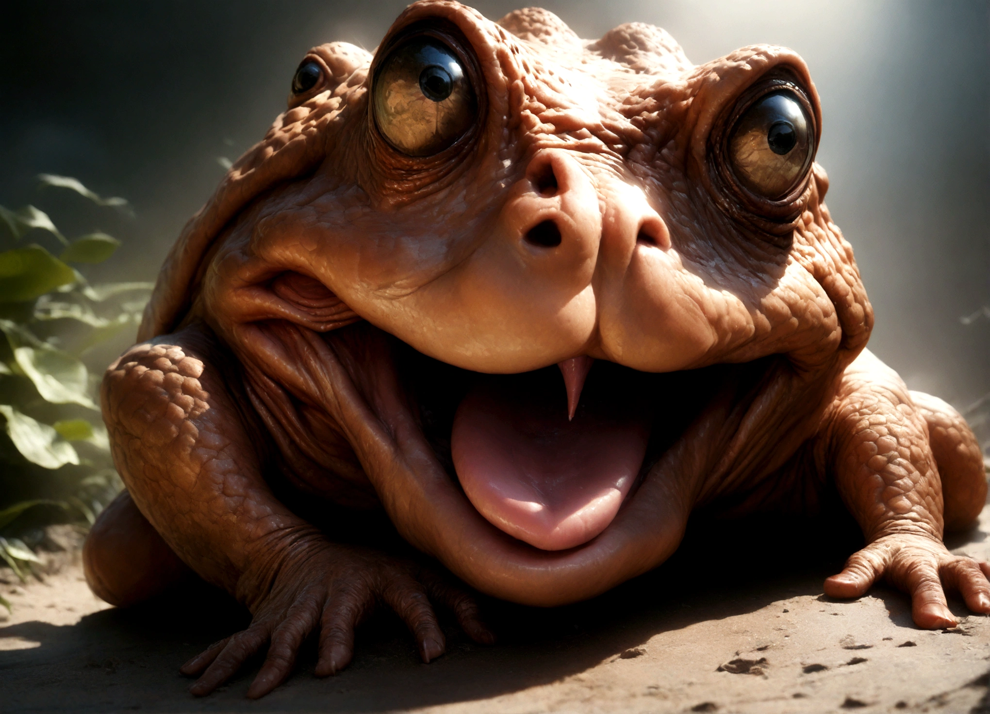 giant evil toads from outer space,1girl,beautiful detailed eyes,beautiful detailed lips,extremely detailed eyes and face,longeyelashes,scared expression,retro 50s hairstyle,retro 50s clothing,tight skimpy clothes,horror,vore,sexy,titillation,(best quality,4k,8k,highres,masterpiece:1.2),ultra-detailed,(realistic,photorealistic,photo-realistic:1.37),concept art,dramatic lighting,vivid colors Giant toads catching women with their tongues! Safe for work