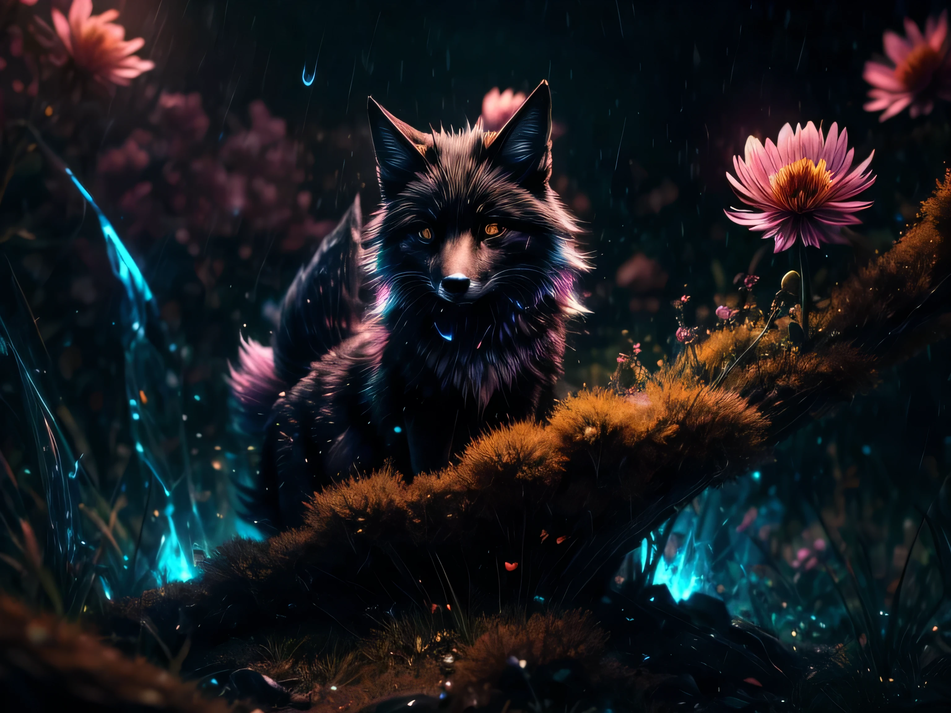(Best Quality, 8K, Masterpiece, HDR, Soft Lighting, Picture Perfect, Realistic, Vivid), Nine Tails of a Black Fox (1.0), Tail of a Black Fox (1.0), Nine-Tailed Fox, Guy Fox with Black Hair and Blue Suit Sexy open leather suit, naked torso with developed body, beautiful fantasy anime, very handsome and cute fox guy, pink flower rain, background blur, anime fantasy, Gouves style work, realistic: 1.37, top view, lying in pink flowers, horizontal view, (ultra high quality fantasy art), masterpiece, male model, ultra high quality male character design, anime art with 8k development, realistic anime art, highest quality wallpaper illustrations, complex ultra high quality accurate male characters faces, high quality design and accurate physics (super high quality fantasy style)) art, dark fantasy)) Style), masterpieces, super high-quality characters, anime resolution - 8K, realistic anime art, wallpapers with the highest quality illustrations, ultra-high detail of faces, high-quality design and accuracy of physics), color, depth of field, shadows, ray tracing , production of high-quality computer wallpapers and 8K resolution, (Accurate simulation of the interaction of light and materials)], [High-quality hair detail [More about beautiful and shiny red hair]], (Beautifully detailed hands [perfect fingers [Perfect nails]], (perfect anatomy (perfect proportions)))) [[Full-length]], [Perfect combination of colors (Accurate imitation of the interaction of light and material)], [art that conveys the meaning of the story]