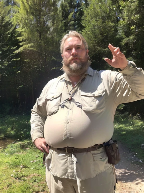 ((blond hairstyle of the 1300s)), Realistic， ((Full body photo)),Handsome face, male old idade 62，(( (best quality,ultra-detailed),realistic,studio lighting,photography,two (chubby,plump) men with (big,fat) guts, hair and beard,🍀Baron Étienne Jocque governs the remote and lightly-populated Duchy of Crawford from his timber and stone stronghold Fort Grayling, built along the banks of the Au Sable River. He inherited his barony from his father Baron Claude Jocque, a French-Canadian fur trapper who first explored the region in the 1780s.
Baron Jocque himself is known as a seasoned wilderness scout and surveyor, having created some of the first crude maps of Crawford's vast forests, wetlands, and waterways. Now in his late 40s, he resides at Fort Grayling mainly during winter snows, emerging each spring to lead crews improving wagon trails and access points through the county for future pioneers and trade.
Though seen as gruff and unrefined by visiting nobles, Jocque enjoys great respect from the local frontier folk, trappers, and tradesmen. His knowledge of surveying, navigating, and outlasting Crawford’s harsh landscapes makes him an indispensable guide when it comes to pushing the borders of settlement deeper into the isolated domain under his loose stewardship.
((((looking at the watcher))))