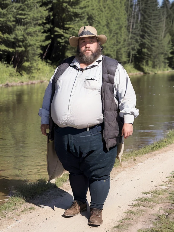 Realistic, ((Full body photo)),Handsome face, male old idade 62,(( (best quality,ultra-detailed),realistic,studio lighting,photography,two (chubby,plump) men with (big,fat) guts, hair and beard,🍀Baron Étienne Jocque governs the remote and lightly-populated Duchy of Crawford from his timber and stone stronghold Fort Grayling, built along the banks of the Au Sable River. He inherited his barony from his father Baron Claude Jocque, a French-Canadian fur trapper who first explored the region in the 1780s.
Baron Jocque himself is known as a seasoned wilderness scout and surveyor, having created some of the first crude maps of Crawford's vast forests, wetlands, and waterways. Now in his late 40s, he resides at Fort Grayling mainly during winter snows, emerging each spring to lead crews improving wagon trails and access points through the county for future pioneers and trade.
Though seen as gruff and unrefined by visiting nobles, Jocque enjoys great respect from the local frontier folk, trappers, and tradesmen. His knowledge of surveying, navigating, and outlasting Crawford’s harsh landscapes makes him an indispensable guide when it comes to pushing the borders of settlement deeper into the isolated domain under his loose stewardship.
((((looking at the watcher))))