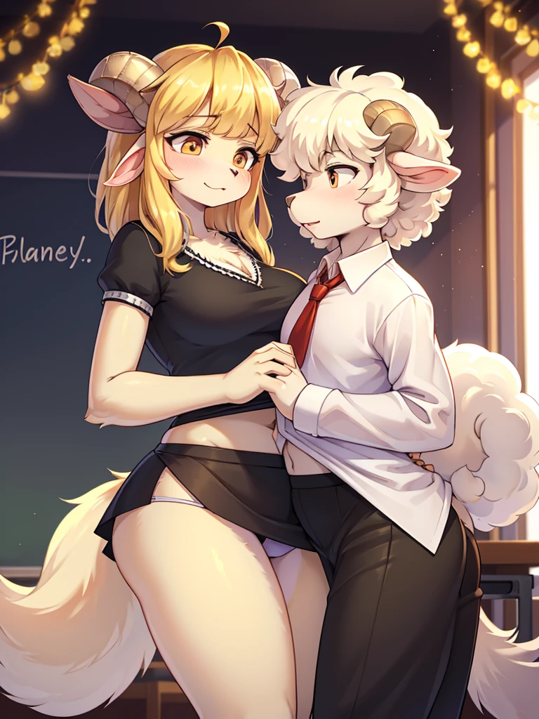 Hallucination, daydream , Fear , Fantastic , bokeh , hairy fur , tight fit skirt , white blouse , (mature wolf woman teacher) and (Fluffy Sheep boy student:1.3) , blondy , (flat chest) , Panty stocking , Seducer , Show secretly , school , Base of the tail , see-through , Maternal love , I can not stand it any longer