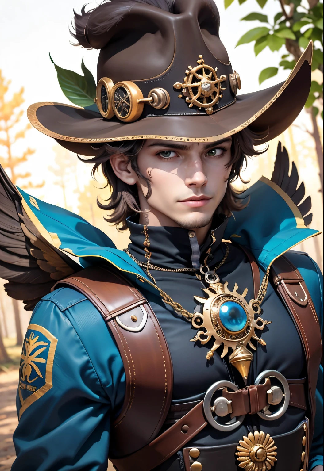 Nebur Belmont, Masterpiece, (Ultra Detailed), (Animal Anthropomorphism), pirate and steampunk Theme, Cat, Handsome, en pose de lucha,, atletic body, Cabello naranja , ojos dorados, Police costume, Police hat , en bosque majestuoso con cascadas , lluvioso , Mariposas ((Bokeh ligero)), intrincado, (acero metal [reposo]), elegante, sharp focus, , Soft lighting, colores vibrantes, (Obra maestra), ((bosque)), (Cara detallada), vendimia, dynamic，, cuerpo completo, small smile, Cabello largo, Cara voluble, Perfect anatomy,Cara ruda, Impeccable art line, acuarela, colored pencils, alta calidad, detalle,