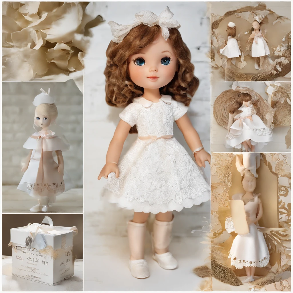 super cute girl, Bright eyes,Little white dress, Clay, Models, a blind box toy, Glossy and delicate,Clean background, Good gloss, 3D rendering of,Best quality