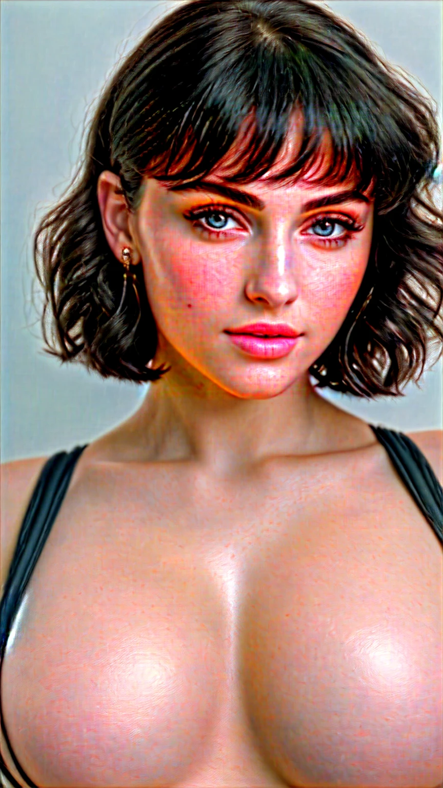 (masterpiece:1.3), (8k, photorealistic, RAW photo, best quality: 1.4), (1girl), beautiful face, long and brod lips, big lips, lips line, (realistic face), (black hair, short hair:1.3), beautiful hairstyle, realistic eyes, beautiful detailed eyes, detailed eye retina, (realistic skin), beautiful realistic skin, realistic skin texture, huge breast, long nipples, football shape breast, big breast, attractive, ultra high res, ultra realistic, highly detailed, golden ratio