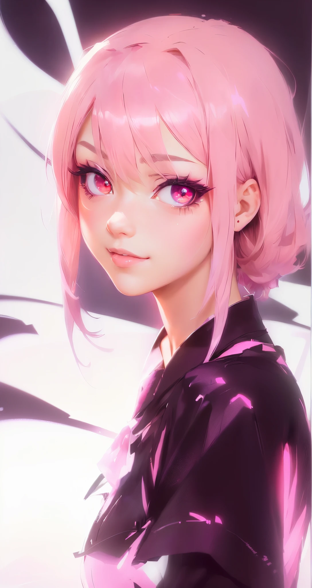 Anime girl with pink hair and tie looking at camera., chica anime demonio, impresionante retrato de cara de anime, artgerm and Ilya Kuvshinov, con ojos rojos brillantes, con ojos rojos brillantes, anime style 4k, retrato chica anime, Iliá Kuvshinov. 4k, retrato detallado de chica anime, kuvshinov ilya