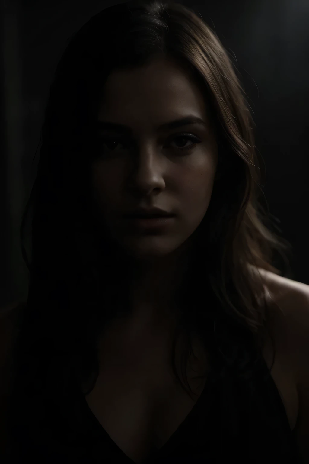 1girl, close up headshot, young woman, face fully obscured by shadows, moody lighting, cinematic, dark and mysterious atmosphere, chiaroscuro lighting, dramatic shadows on face, beautiful detailed lips, extremely detailed eyes and face, long eyelashes, (best quality,4k,8k,highres,masterpiece:1.2),ultra-detailed,(realistic,photorealistic,photo-realistic:1.37),cinematic lighting, dramatic shadows, dark and moody