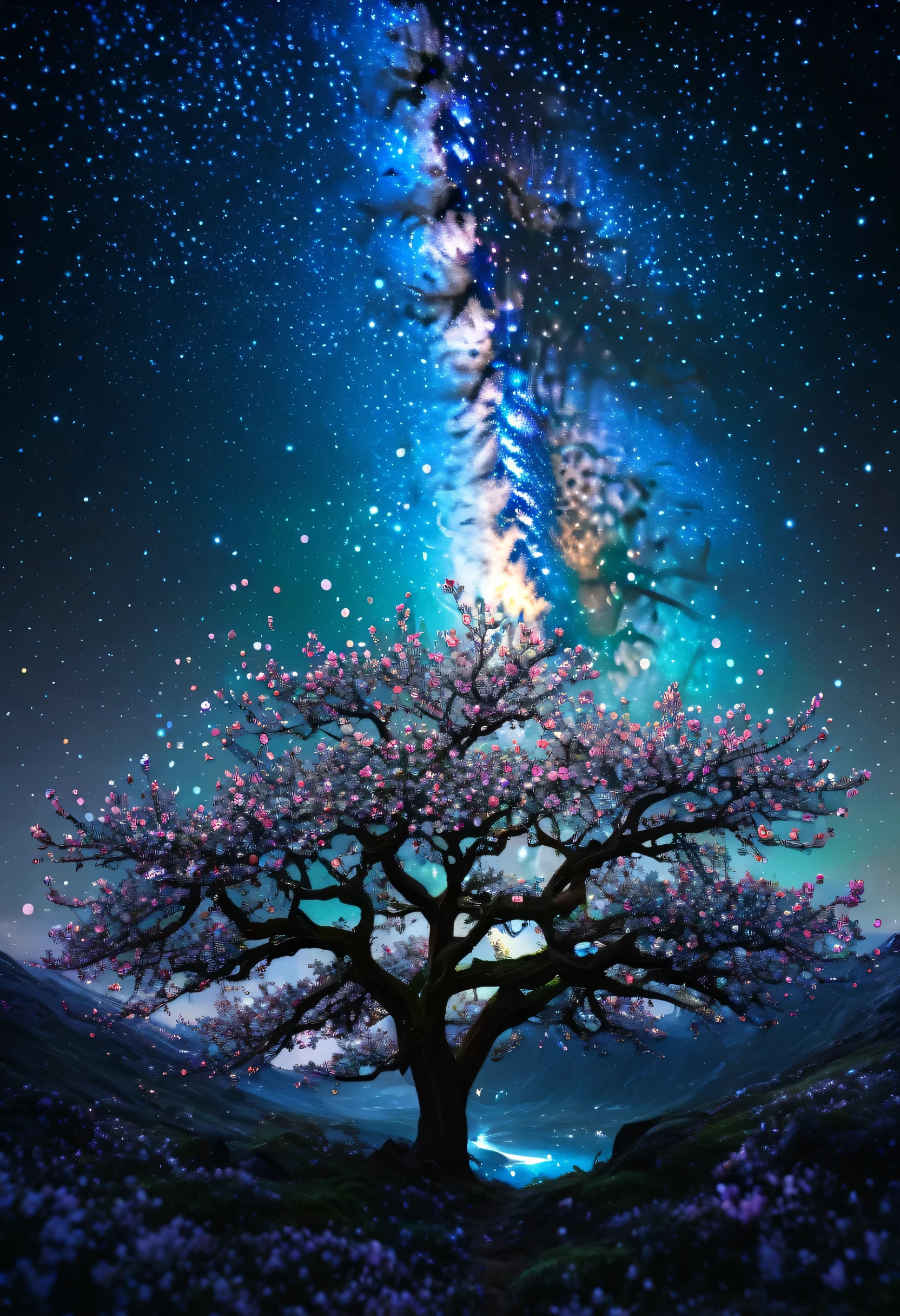 Crystal Spring Blossom,
Fantasy, Milky Way, transparent, 
Sparkling, Sparkling, wonderful, colorful, 
Magical Pictures, Dramatic lighting, Photographic realism, Super detailed, 4K, Depth of written boundary, High resolution