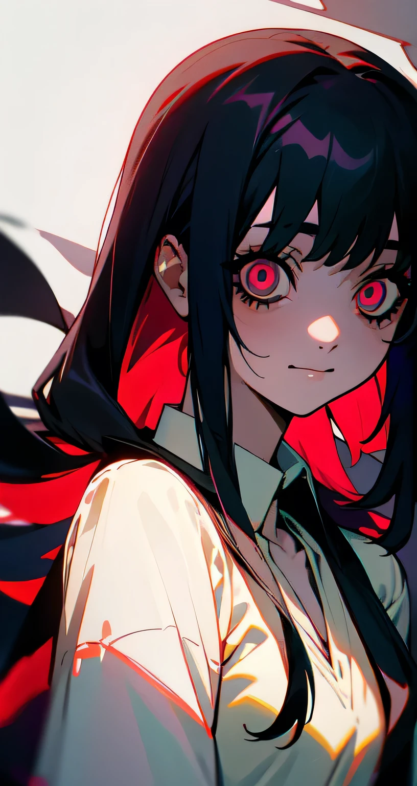 Chica de anime,sarcastic smile,ojos rojos brillantes,los dientes, Arte detallado del anime digital, Yandere intrincado, Camisa negra, corbata roja, perfil,Gapmoe Yandere, Dientes babeantes descubiertos, yandere, Arte de anime limpio y meticuloso, Gapmoe Yandere Grimdark, Arte detallado del anime, por Kamagurka, Cara de anime enojada altamente detallada, Retrato Gapmoe Yandere Grimdark, horror!! Altamente detallado,de perfil 