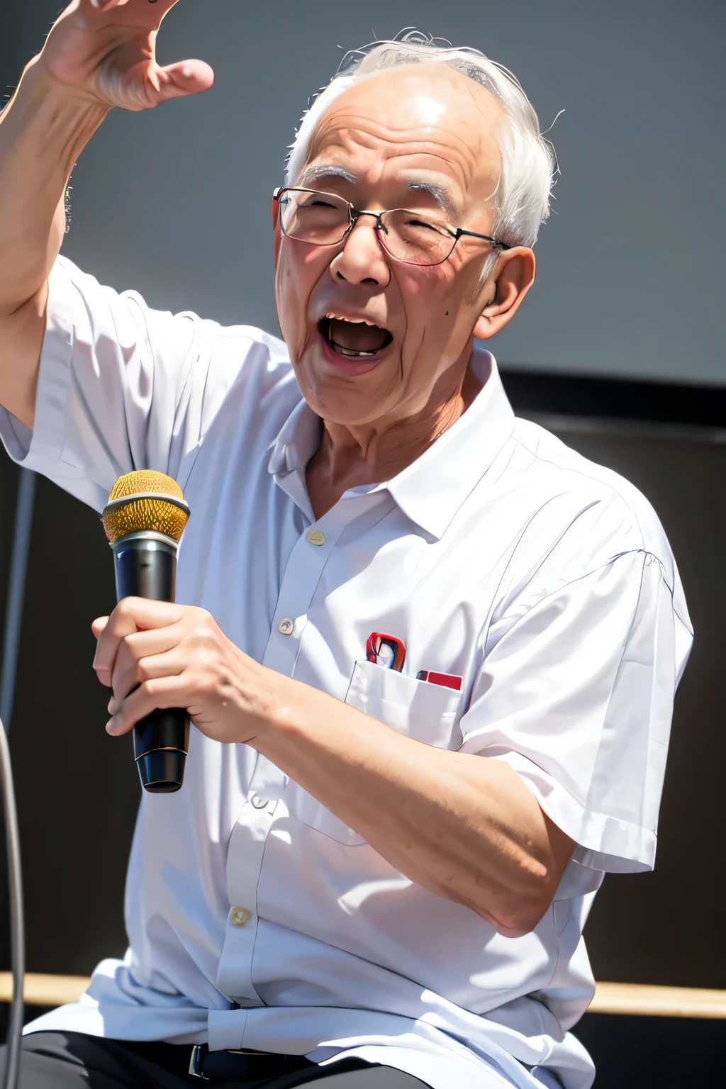 An old man competing in a singing contest in Japan