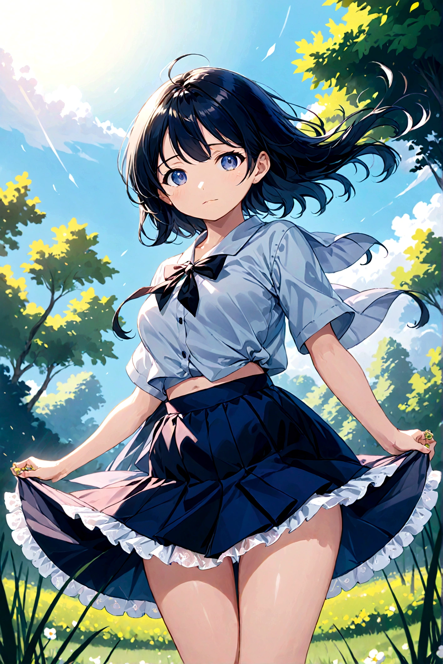 音無響子
Low - Angle、
Low - Angle、Long skirt、Hold down your skirt that is being blown up by the strong wind、The strong wind is showing her white cotton panties、high quality:1.0), (masterpiece:1.0), (Ultra-fine illustrations:1.0), ネイビーブルーのLong skirt、
、Lined、
