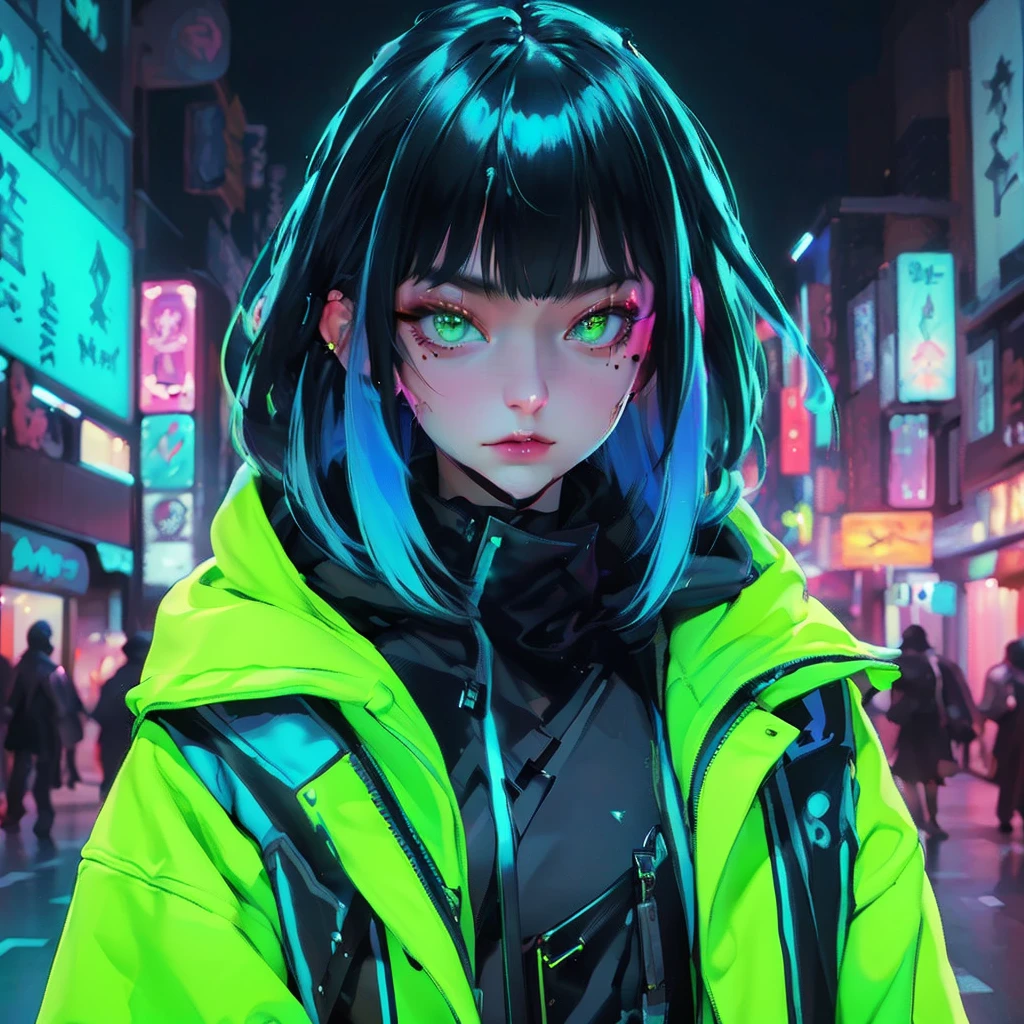 a close up of a person with an evil look on their face, octane trending on cgsociety, goth girl, very stylized character design, instagram art, sticker art, character is covered in liquid, realistic proportions sfw, unique hair designs, dynamic pose realistic, gold and black color scheme, animated movie shot, ui card, krenzcushart