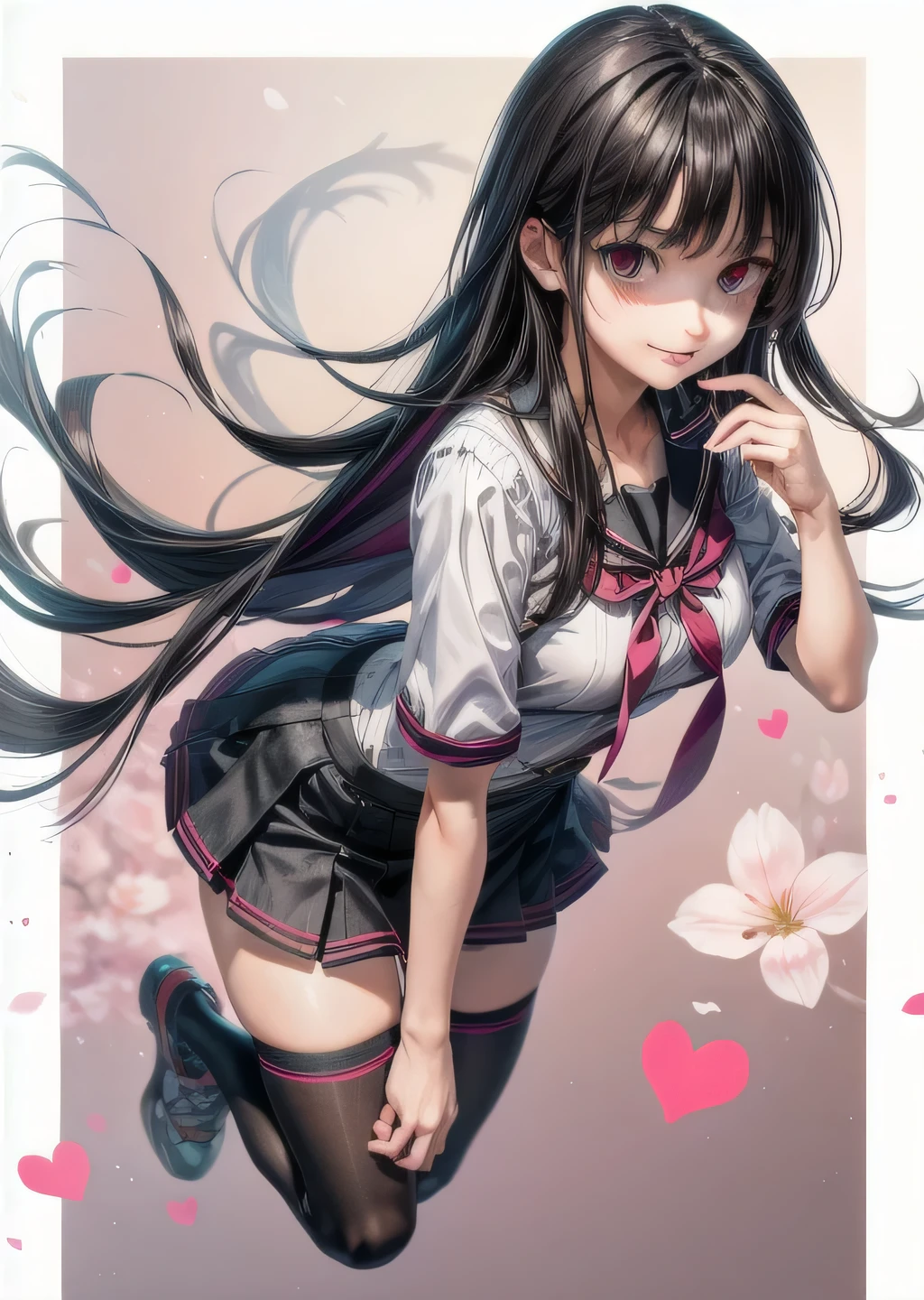 (highest quality:1.4), (High resolution:1.2), Sharp contours, Long Hair, highest quality, masterpiece,Glasses,Voice of the Heart,yandere,Full Body Shot,20-year-old woman,yandere,Big Breasts,Ecstasy,saliva,blush,Squint your eyes,Heterochromia iridis,Tuck up your clothes,zettai ryouiki
