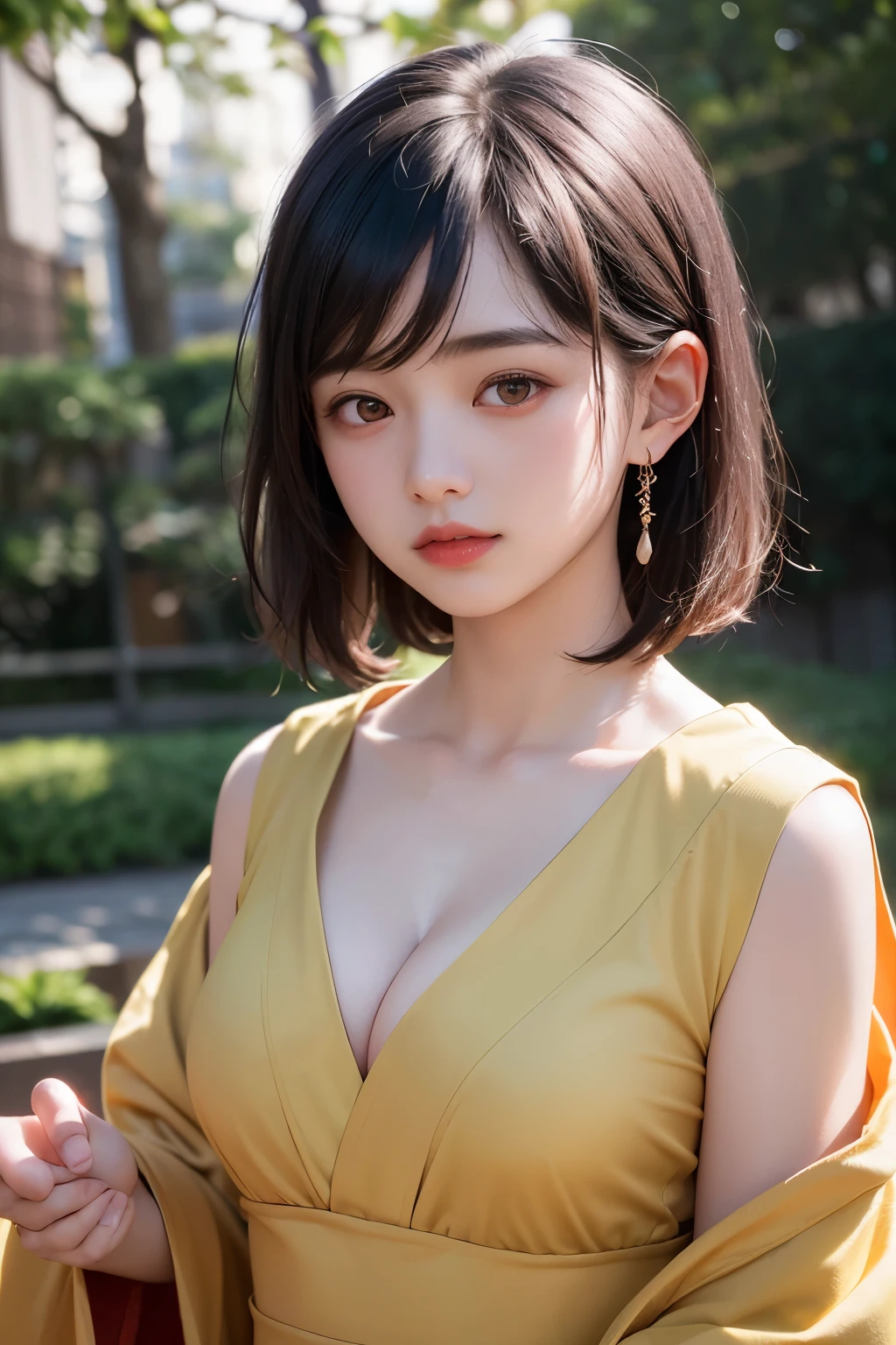 (1 nogizaka girl,raw photo,photo realistic:1.5),(best quality, high quality,HDR, highest quality,ultra high resolution,high resolution,high res,ultra high difinition,huge file size,8K,2K wallpaper,8K wallpaper,high quality texture,amazing,an extremely delicate:1.4),one girl, Japanese famous idol,beautiful face,small face,absurd,ridiculous,incredibly ridiculous,blurry background,(sundress,short hair,cleavage,no makeup:1.2),medium skin,beautiful skin,detailed skin,black hair,silky hair,(Japanese eyes:1.3),detailed eyes,black eyes,Japanese idol eyes,triangle eyes,Japanese nose,5-fingers,(Light Particles, Lens Flare, Luminous Particles: 0.7),looking at viewer,bright lighting,professional lighting,girl