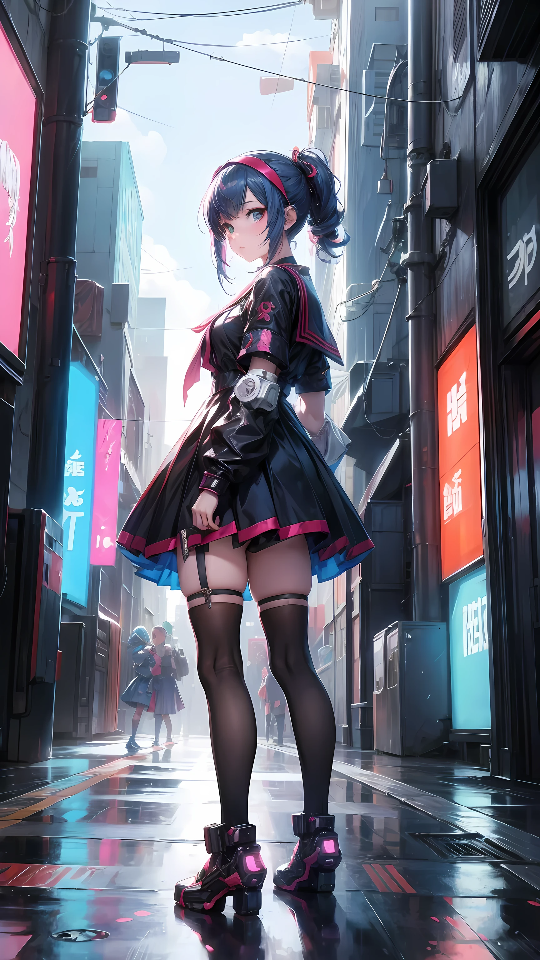 Wearing a dress、Anime girl wearing a headscarf standing in front of a building, digital Cyberpunk Anime Art, Digital cyberpunk - anime art, Anime Cyberpunk Art, Cyberpunk anime girl, Cyberpunk anime girl mech, Anime style 4K, best anime 4k konachan wallpapers, cyber school girl, Cyberpunk Anime Art, Portrait anime space cadet girl, future anime girl, Fantasy Cyberpunk Girl