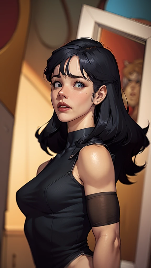 A closeup of a woman in a black top and a black bra, estilo de arte de charlie bowater, Estilo Charlie Bowater, retrato de vampiro, arte do personagem charlie bowater, Alena Aenami e Artgerm, Neoartcore e Charlie Bowater, Charlie Bowater cores ricas e profundas, lazy art style, Artgerm e Tom Bagshaw