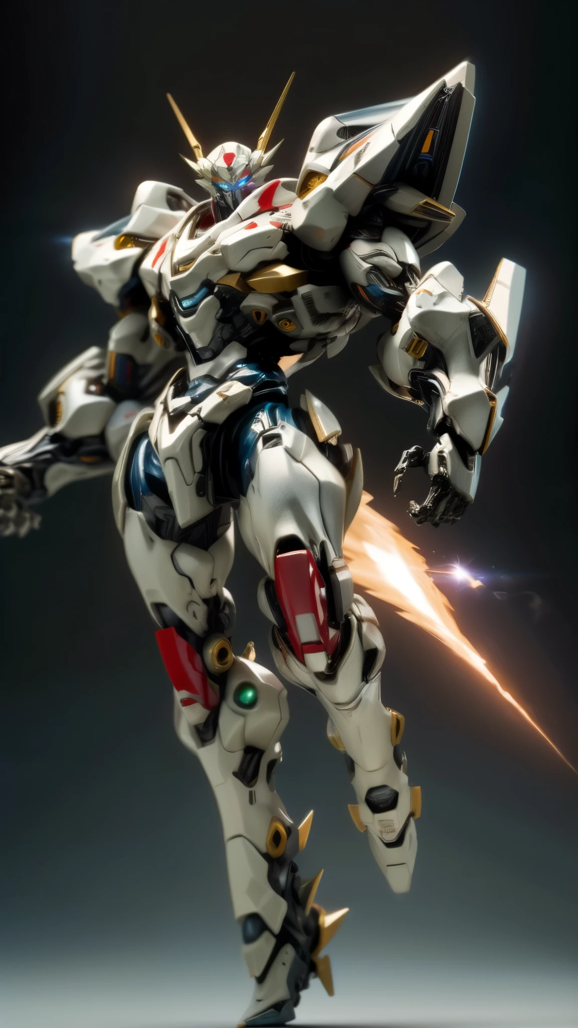 Humanoid Mecha, fully enclosed shoulder guards, matching arm and leg guards, full body, full armor, the design balances heavy with agility, (the color scheme is primarily white with red and blue accents, the concept Inspired by Super robot, organic biotech armor, standing, floating high above the futuristic sci-fi city), exquisite and mature art style, (aura effect, energy, glowing eyes, the armor glows), ((SRS)), metallic, dynamic, dramatic, high definition, best quality, highres, ultra-detailed, ultra-fine painting, extremely delicate, professional, perfect body proportions, anatomically correct, symmetrical face, extremely detailed eyes and face, high quality eyes, creativity, RAW photo, UHD, 32k, Natural light, cinematic lighting, masterpiece-anatomy-perfect, masterpiece:1.5