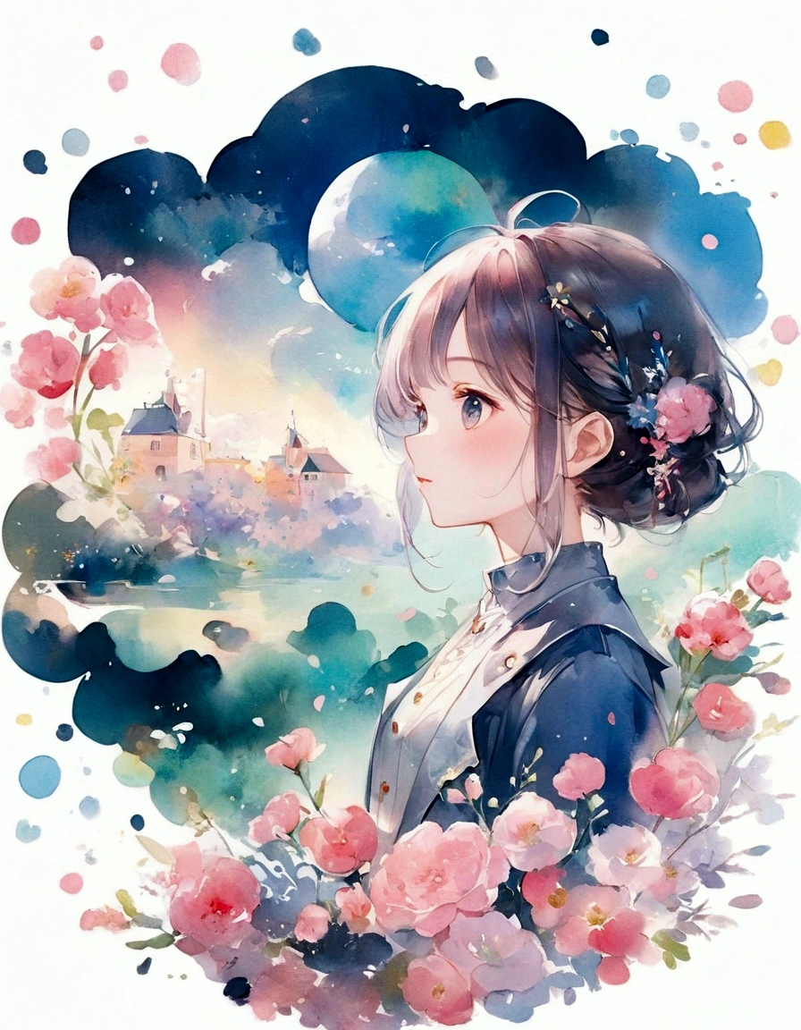 anime girl with flowers in her hair and a blue jacket, a beautiful artwork illustration, watercolor illustration style, beautiful anime artwork, beautiful anime portrait, beautiful anime art style, beautiful anime, anime illustration, beautiful anime art, soft anime illustration, guweiz, digital anime illustration, cute art style, digital art on pixiv, high quality portrait, anime style portrait