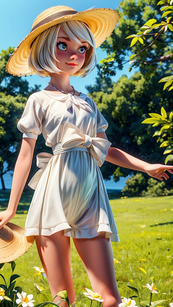 White-spotted dragonfly, A girl dressed as a white-spotted dragonfly, Straw hat, In beautiful nature, summer sunshine, cute pose