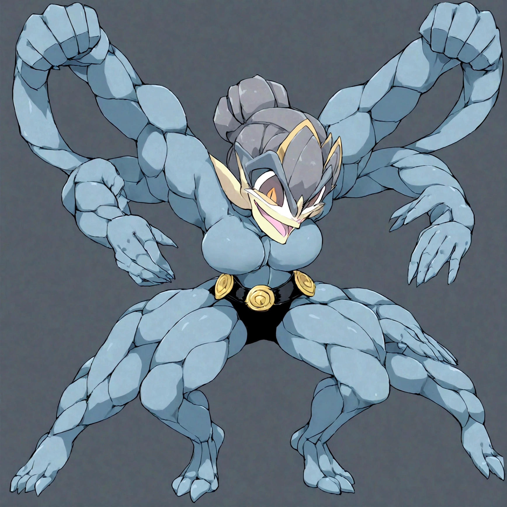 Terrifying woman with 6 arms coming out of her own body, green skin, green hair, orange eyes