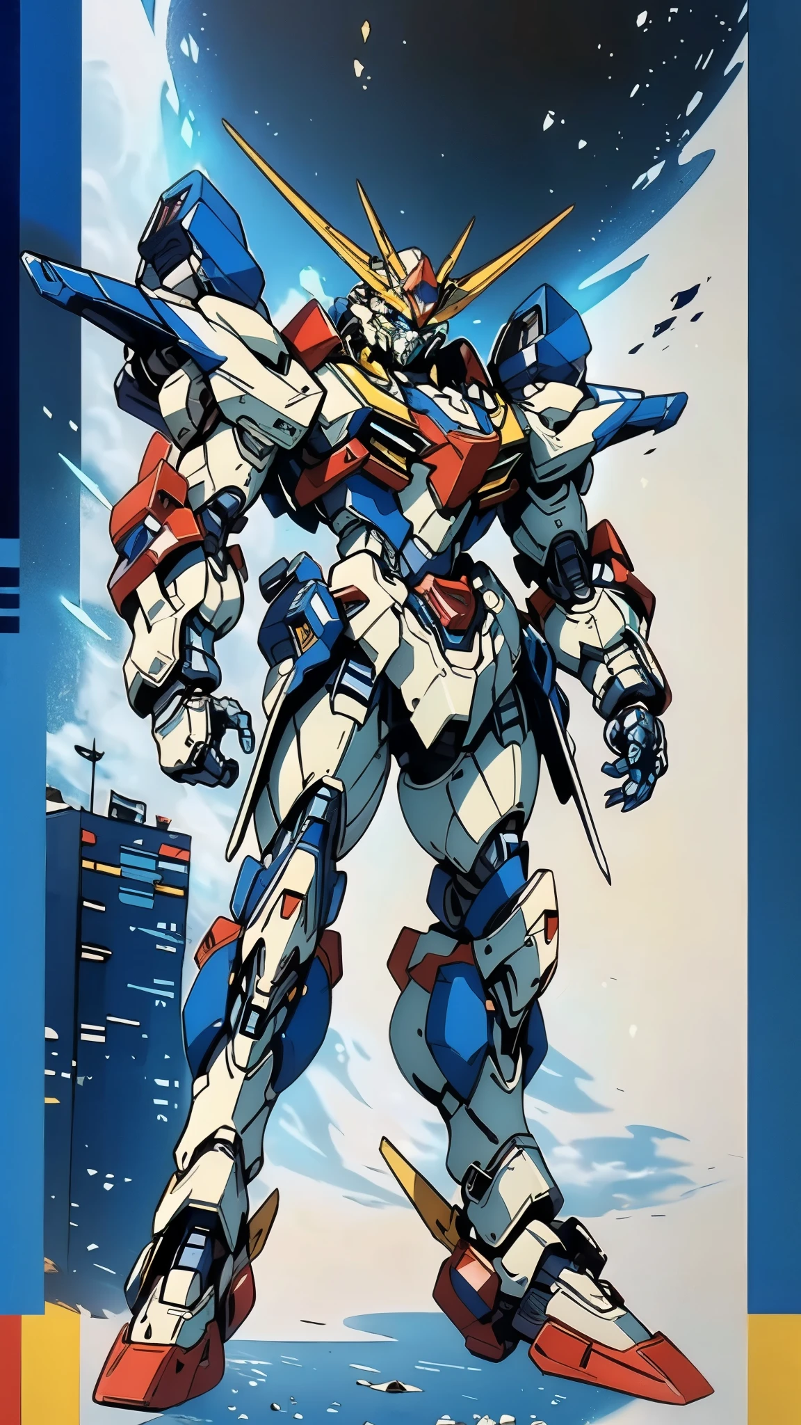 Humanoid Mecha, fully enclosed shoulder guards, matching arm and leg guards, full body, full armor, the design balances heavy with agility, (the color scheme is primarily white with red and blue accents, the concept Inspired by Super robot, organic biotech armor, standing, floating high above the futuristic sci-fi city), exquisite and mature art style, (aura effect, energy, glowing eyes, the armor glows), ((SRS)), metallic, dynamic, dramatic, high definition, best quality, highres, ultra-detailed, ultra-fine painting, extremely delicate, professional, perfect body proportions, anatomically correct, symmetrical face, extremely detailed eyes and face, high quality eyes, creativity, RAW photo, UHD, 32k, Natural light, cinematic lighting, masterpiece-anatomy-perfect, masterpiece:1.5