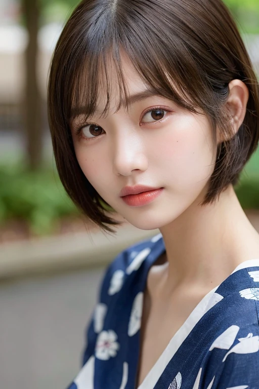 (Bob Cut Hair:1.2),(Wear a yukata:1.2),1 girl,Japanese,21 years old,(Small breasts:1.3),(highest quality,masterpiece:1.3,超A high resolution,),(Ultra-detailed,Caustics),(Photorealistic:1.4,RAW shooting,)Ultra-Realistic Capture,Very detailed,High resolution 16K human skin close-up。 Natural skin texture、,Pores、、It needs to be detailed enough to be easily identifiable。 Skin should be even-toned and healthy looking。 Use natural light and colour, Sad expression, Looking at the camera, Perfect dynamic composition, Outdoor
