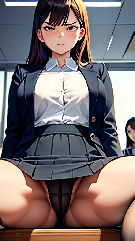 groupshot,three woman,Office,on the desk,Pantyhose,long skirt,
Open legs,Spread legs,job interview suit,First button open,angry face,cover one's underwear with one's hands:1.5
#Quality High resolution,1080p,16k,4K,8k,Anatomically,Awards,ultra high quality,Accurate,High resolution,Attention to detail,high quality,High resolution,masterpiece ,Realistic,RAW Photos,solve,retina,Super detailed,Textured skin,Super detailed ,ultraHigh resolution