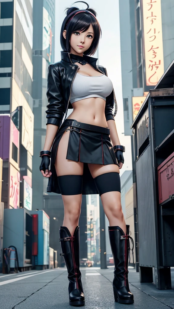 a woman in a short skirt and boots posing for a picture, seductive anime girl, beautiful alluring anime woman, attractive anime girl, anime girl, anime woman, oppai cyberpunk, (sfw) safe for work, female anime character, oppai, anime girls, an anime girl, top rated on pixiv, perfect android girl, 8k.