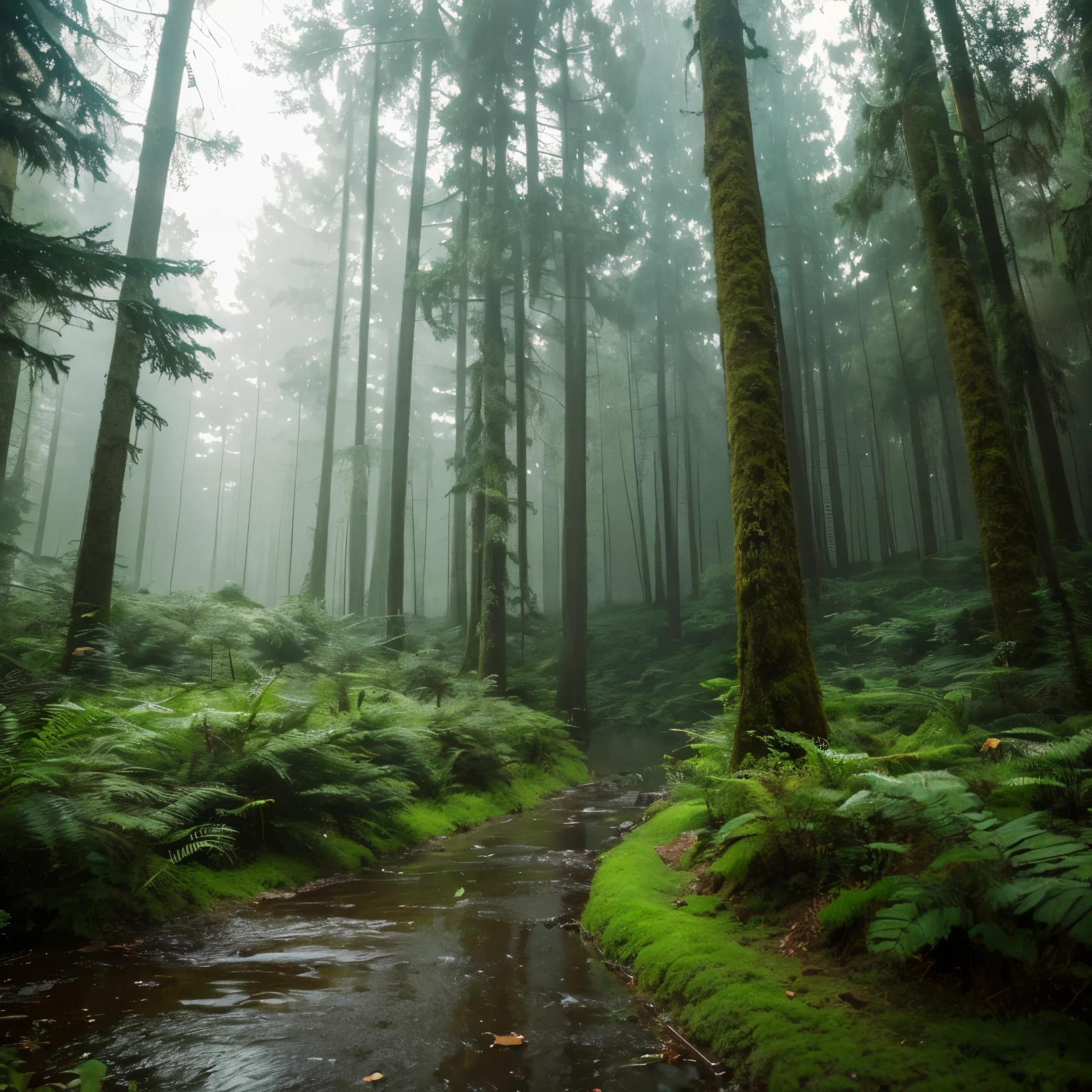 In the mysterious forest　There are no people　rain　Masterpiece