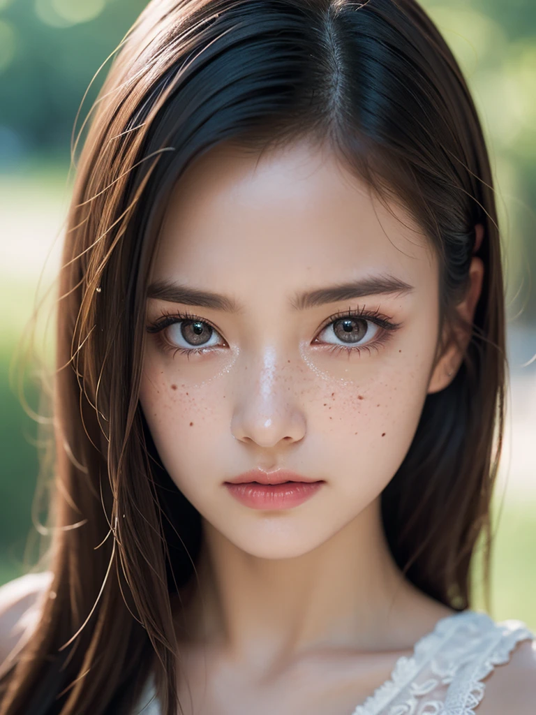 (masterpiece, best quality:1.2), (8k uhd, 16k, 32k, ultra high res), (photorealistic:1.37), (RAW photo), ultimate-realistic, ultimate-realistic details, ultimate-realistic texture, ultimate-intricate details, ultimate-realistic lighting, ultimate-realistic shadow, japanese girl, 1girl, 24yo, ultimate-cute face, ultimate-RAW skin, ultimate-eyes, (quite a bit body), A delicately enchanting anime girl come to real alive, her features exude innocence and grace, (large, doe-like eyes shimmering with unshed tears, porcelain skin flawless save for a single, tear-shaped crystal resting beneath one eye), showcases intricate details from the vividly colored hair to the delicate lace of her dress. This stunning portrayal captures the essence of ethereal beauty, evoking a sense of otherworldly elegance and wistful melancholy, insanely detailed, film grain, Hasselblad X2D 100C + XCD 2,5/25V, F/1.8, (cinematic still:1.2), freckles, 35mm photograph, film, bokeh, professional, 4k, highly detailed, perfect fingers ,Extremely Realistic, UHD,