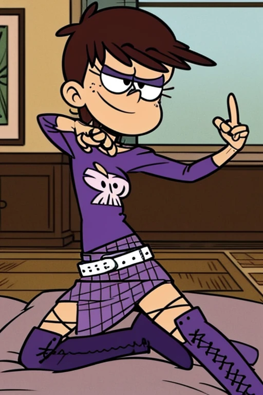 ""Luna Loud - solo, brown hair, boots, purple shirt, shirt, purple skirt, white belt, posing for playboy magazine" Masterpiece, sexy cartonn, beautiful cartoon, insanely detailed and intricate, High quality, ray tracing, high coherence, deep focused image, realistic full-length photo, anatomically correct, pixie cut brown hair, sensual smile, perfect eyebrows, perfect fingers, action pose, looking at viewer, in the loud house, hypermaximalist, sensual, provocative, beautiful, exotic, revealing, appealing, attractive, erotic, hyper-realistic, super detailed, perfect, masterpiece, popular on Flickr, published on March 19, 2018” FANTASY,VAMPIRO,ELFO,TERROR,COMICS,MANHUA,MANWHA,Mango,SCIENCE FICTION,NOVEL, 