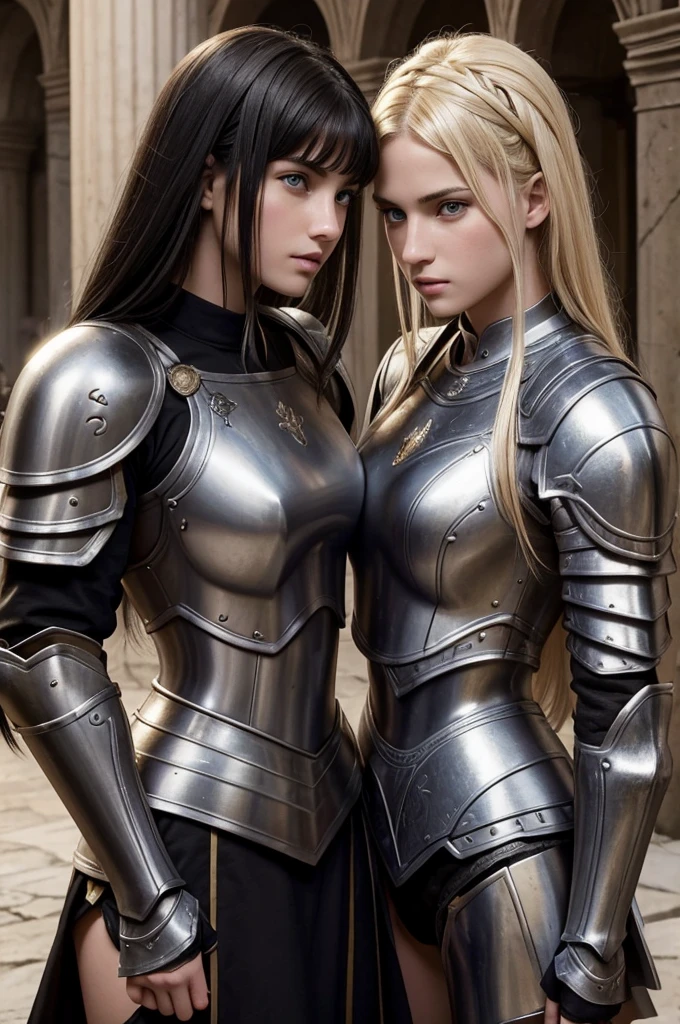 two sisters womans break: catholics, blonde, perfect face, detailed face, warriors roman, 20 years old, 2.0, using sexy armor , soft lesbians break: catholics, black hair perfect face, detailed face, warriors roman, 19 years old, 1.9, using sexy armor , soft lesbians, full body 
