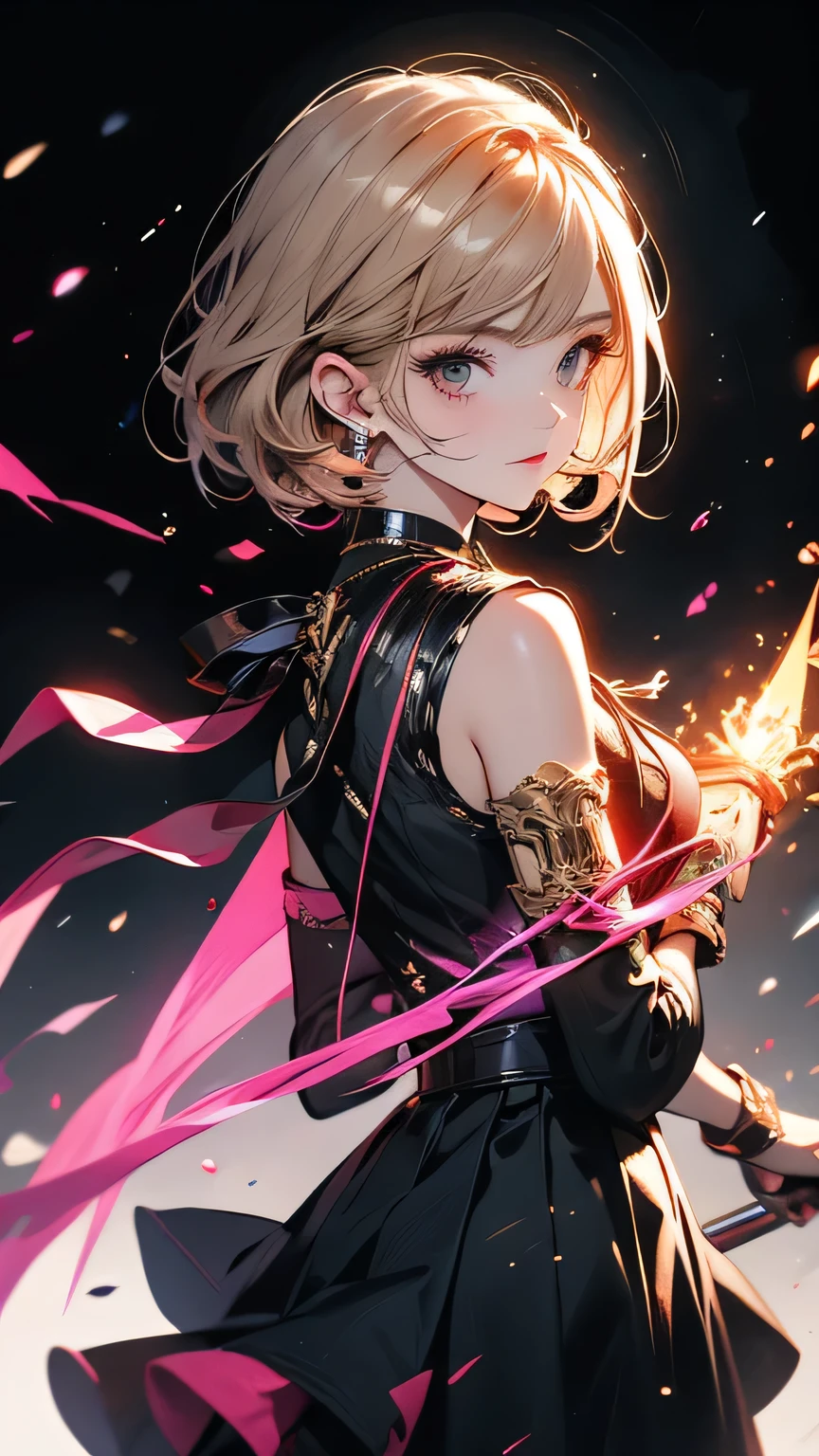 Portraiture, Long Hair, Gray Hair, Golden Eyes, One girl, head, face, Magical girl, Absurd, masterpiece, highest quality, Magical girl costume, ((mahou shoujo)), short hair, Devastation, Remains, Dynamic pose, Apocalypse, Spell casting, Style-Glass, Full Body Shot