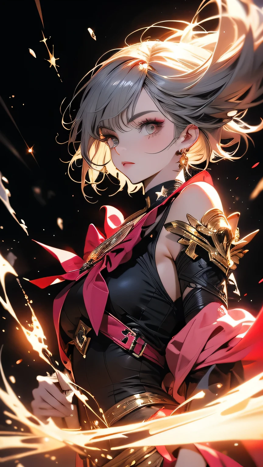 anime, girl, solo, short hair, grey hair, red yellow eyes, brown cat ears, brown cat tail, brown skin, dark skin, Anubis girl, model, beautiful, half body potrait, arabian clothes, mesir, desert, harem pants, tube top, smile, shawl, headpiece, jewelry, princess, naughty, young, gorgeous