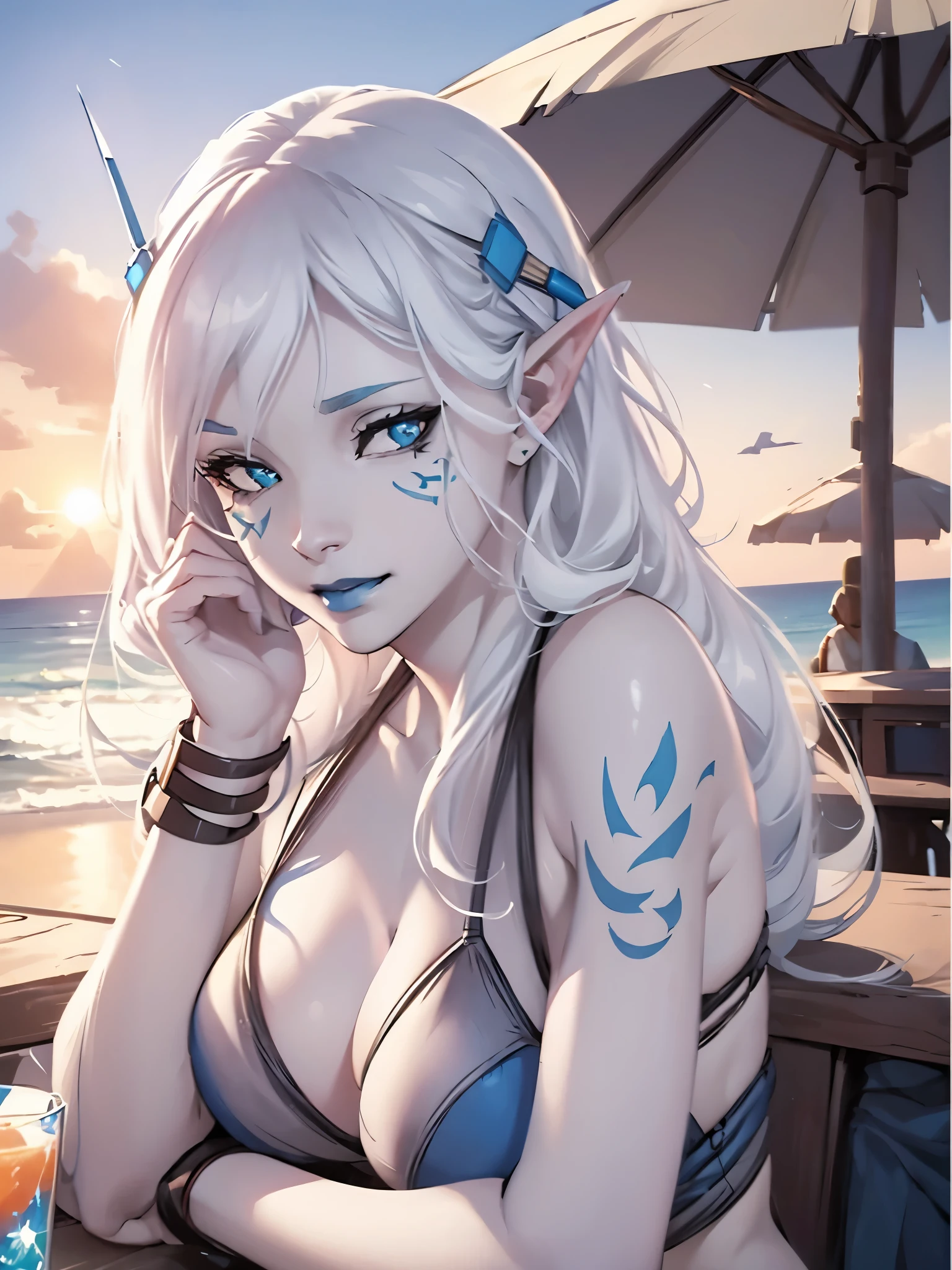 Cute loli elf,(((Little li,tiny Little body,Little))),(((6 ye),((anime elf loli with extremely Cute and beautiful aqua hair)), (((elf,elf ears))),

((lesbian,Yuri)),(((flat chest))),((((aqua hair:1.35,long braid aqua,Colored inner hair,Ear breathing)))),(((yellow_Eyes:1.3))),Convoluted Eyes,beautiful detailed Eyes,symmetrical Eyes,big Eyes:1.5,(((Brown-skinned:1.4,Dark skin,Dark_skin,lustrous skin:1.5,bright skin: 1.5,skin tanned,shiny skin,very shiny skin,Shiny body,plastic glitter skin,exaggerated shiny skin,illuminated skin))),(Detailed body,(Detailed face)),

Cute,sluttish,Erotic,boldness,(((NSFW))),

((Aztec tribal queen with tribal prints and patterns theme,  Mesoamerica, Mexica),barechested,show skin,(barechested体),((All nude、)),

(Dynamic Pose:1.0),embarrassed,(Centered,scale to fit the dimensions,thirds rule),

((skyporn, Sea, Clouds,)), with Dark stormy cloudeach scenery,Convoluted scenery)),

(光沢のあるbarechested),hight resolution,Sharp Focus,(ultra-detailliert,Extremely detailed),(Photorealistic artwork:1.37),(Extremely detailed CG unity 8k wallpaper),(((Vibrant colors,Vibrant themes))),(Convoluted),(masutepiece),(Best Quality),the whole、sexypose