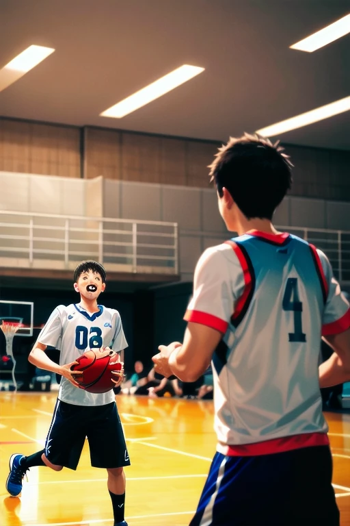 Father and son playing catch basketball