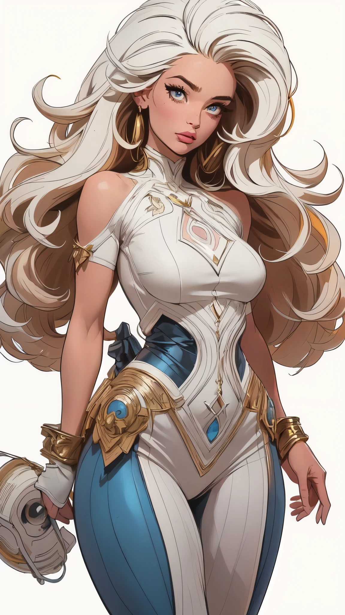 masterpiece,extremely beautiful woman,Excellent sense,(((perfect very white background))),American Comics,(((The Perfect One Woman))),(((one person))),colorful,Highly detailed perfect upper body,highly detailed face,near future,SF,