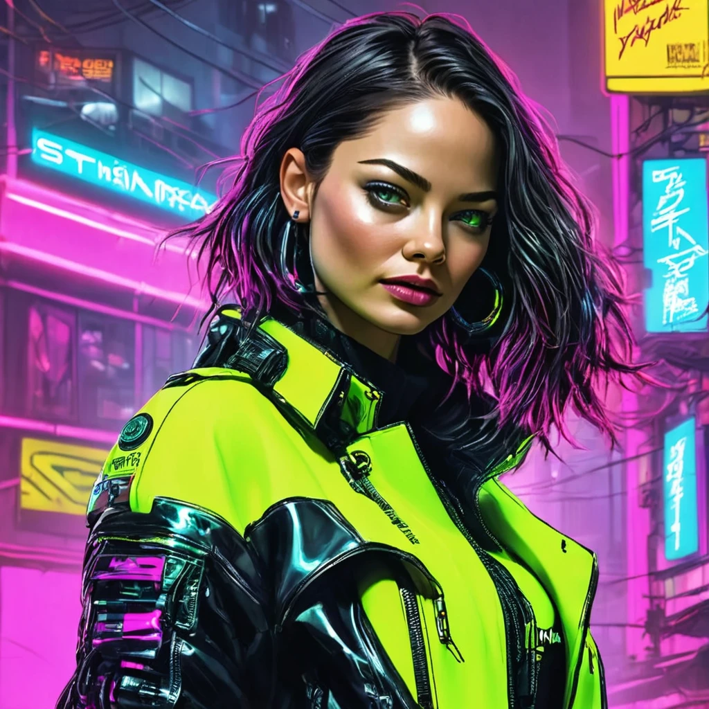 pose divertida, hiper nitido, hiper detallado, A closeup of Kristin Kreuk in a neon suit, Ambiente ciberpunk, cyberpunk with neon lights, Luz cyberpunk brillante, agachado,Vibraciones ciberpunk, Cyberpunk lighting, estilo ciberpunk, neon cyberpunk style, En el estilo cyberpunk, mira ciberpunk, cyberpunk dreamy girl, foto ciberpunk, neon cyberpunk, cyberpunk aesthetic, ropa de calle ciberpunk, cyberpunk aesthetic, estilo de arte ciberpunk, Portero del streetwear cyberpunk,sabes, dedos perfectos,neon hair color, Textura de detalle, detalle del cabello,Pantalon long noir fluo, hermoso rostro,por el WAVY,Detailed neon black shoes..,