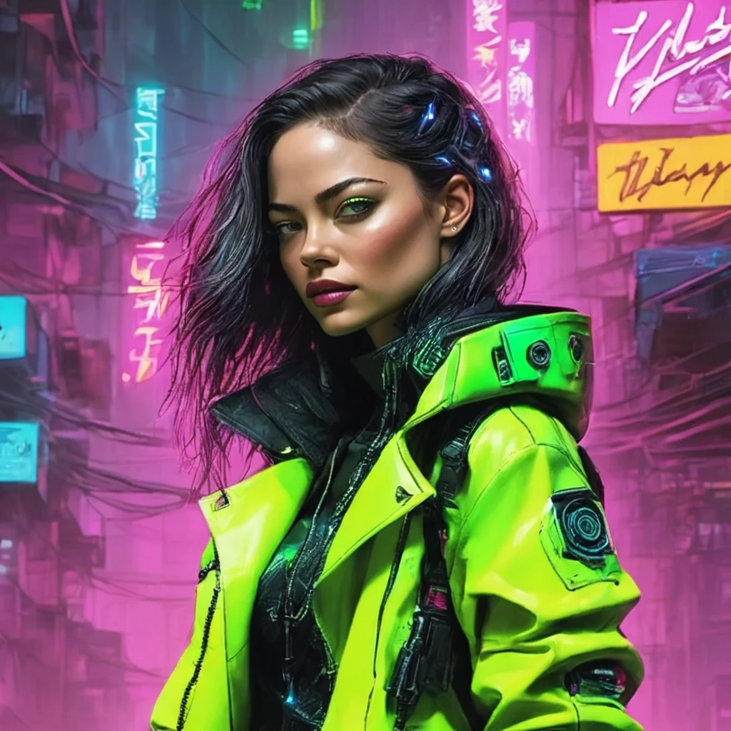 pose divertida, hiper nitido, hiper detallado, A closeup of Kristin Kreuk in a neon suit, Ambiente ciberpunk, cyberpunk with neon lights, Luz cyberpunk brillante, agachado,Vibraciones ciberpunk, Cyberpunk lighting, estilo ciberpunk, neon cyberpunk style, En el estilo cyberpunk, mira ciberpunk, cyberpunk dreamy girl, foto ciberpunk, neon cyberpunk, cyberpunk aesthetic, ropa de calle ciberpunk, cyberpunk aesthetic, estilo de arte ciberpunk, Portero del streetwear cyberpunk,sabes, dedos perfectos,neon hair color, Textura de detalle, detalle del cabello,Pantalon long noir fluo, hermoso rostro,por el WAVY,Detailed neon black shoes..,