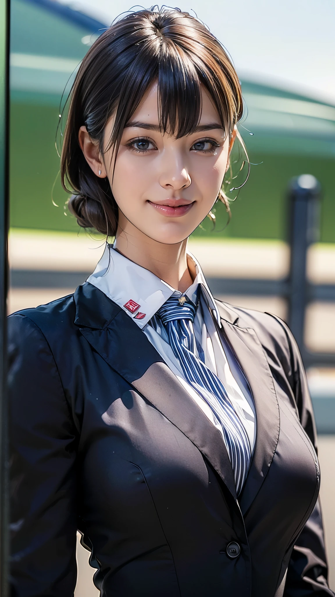 (One Woman),(Japanese),(Short Hair),(45 years old),(whole body:1.5),(front:1.5),(cabincrew),(stewardess)(Are standing),(Fitted flight attendant uniforms:1.5),(smile:1.5),(Beautiful Eyes:1.3),(Very detailedな顔:1.5),((Very detailedな女性の手の描画:1.5)),((Beautiful Skin:1,5)),(Delicate skin depiction:1.5),(Functional:1.2),(Big Breasts:1.2),BREAK((In Airplane:1.1)),(((Blur the background:1.5))),(Written boundary depth:1.5),BREAK(((masterpiece:1.5),(highest quality:1.5),(Very detailed:1.5),(High resolution:1.5),(Realistic:1.5),(Photorealistic:1.5))),8k,wallpaper