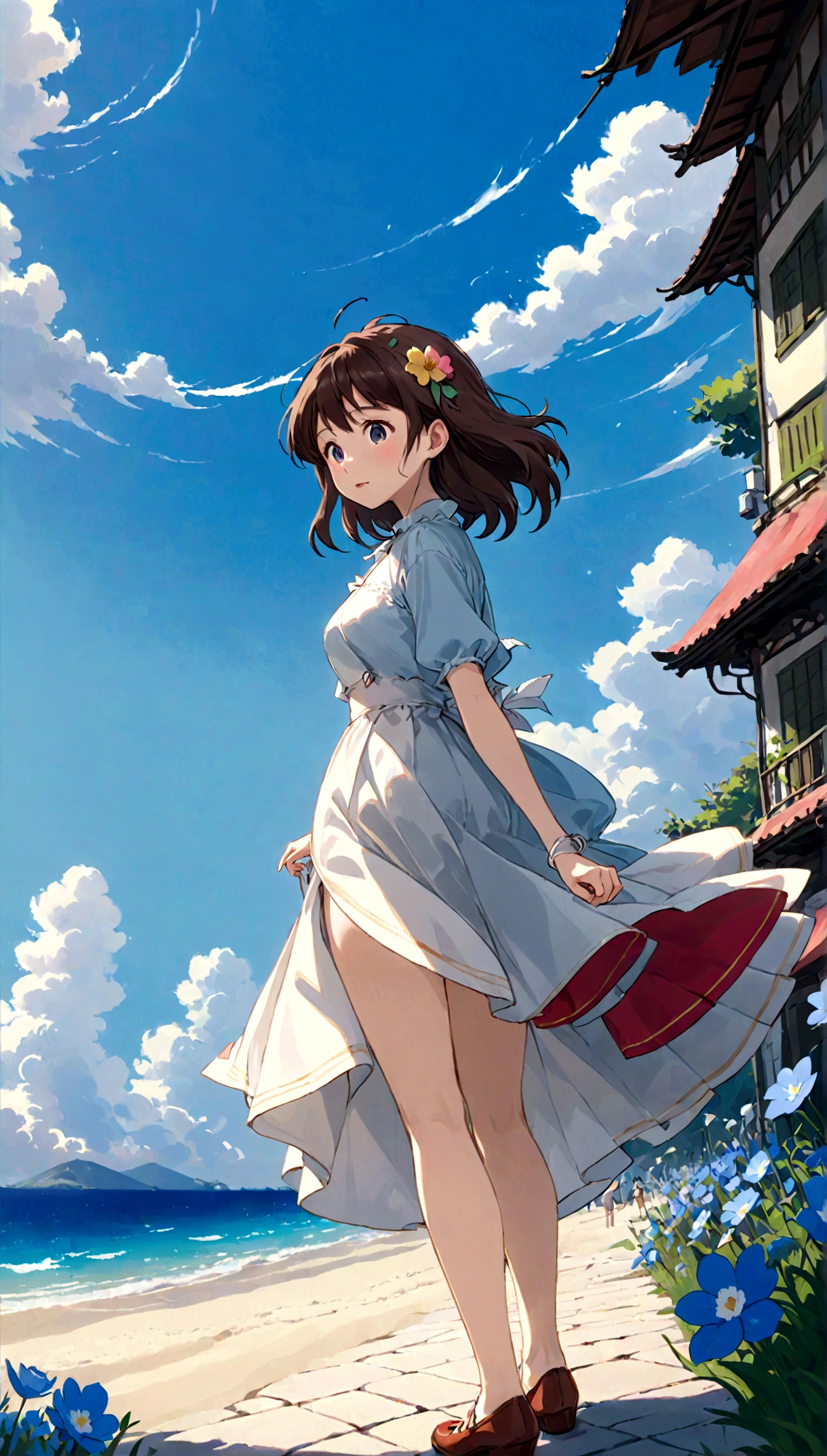 音無響子
Low - Angle、
Low - Angle、Long skirt、Hold down your skirt that is being blown up by the strong wind、Anime white panties in a strong wind、Crotch is visible
ローレグのパンツ、Color: White、
Crotch is visible、
、Lined、White lace lining、