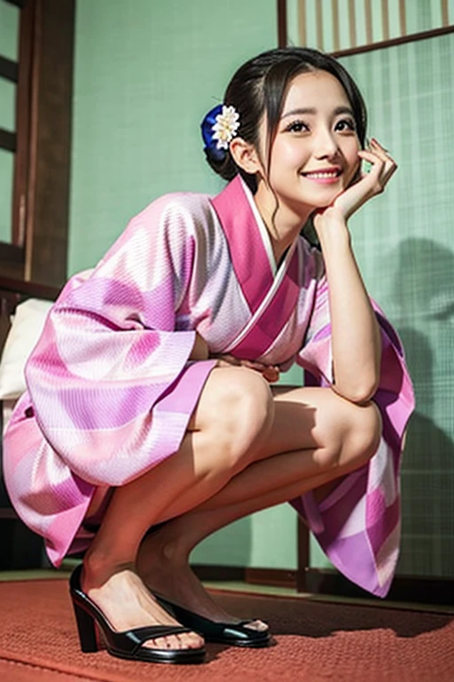 Reality、photo shoot、
background VIP room、Similar to Princess Kako、Small face、
Hairstyle up、smile、Looking up、
5、kimono、squat、
Wide-legged pose、naked pussy、ShowFacing forwUrinating、Onani、
