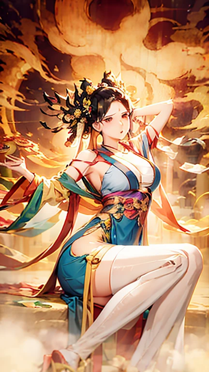 She has a biwa,Highest quality, Ultra high resolution, Ultra detailed, Meticulous depiction, Best anime, Greatest artwork, Hyper-detailed art, Incredible artistic depiction, Overwhelming depiction: 1.5, Beautiful and intricate Japanese fantasy art: 1.7, Japanese style: 1.5, A single woman: 1.5, Goddess of victory: 1.5, Raising her right arm high: 1.4, Intense gaze: 1.3, Battle cry: 1.3,She has a biwa